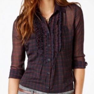 NWOT American Eagle Favorite Fit Sheer Plaid Blouses w/ Ruffles